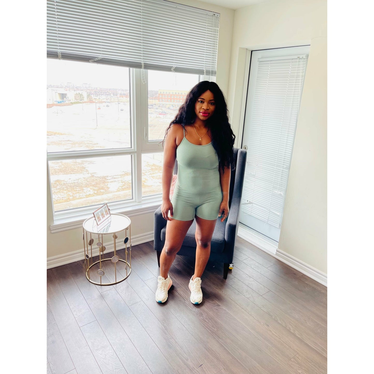 Solid rib Seemless spaghetti strap romper