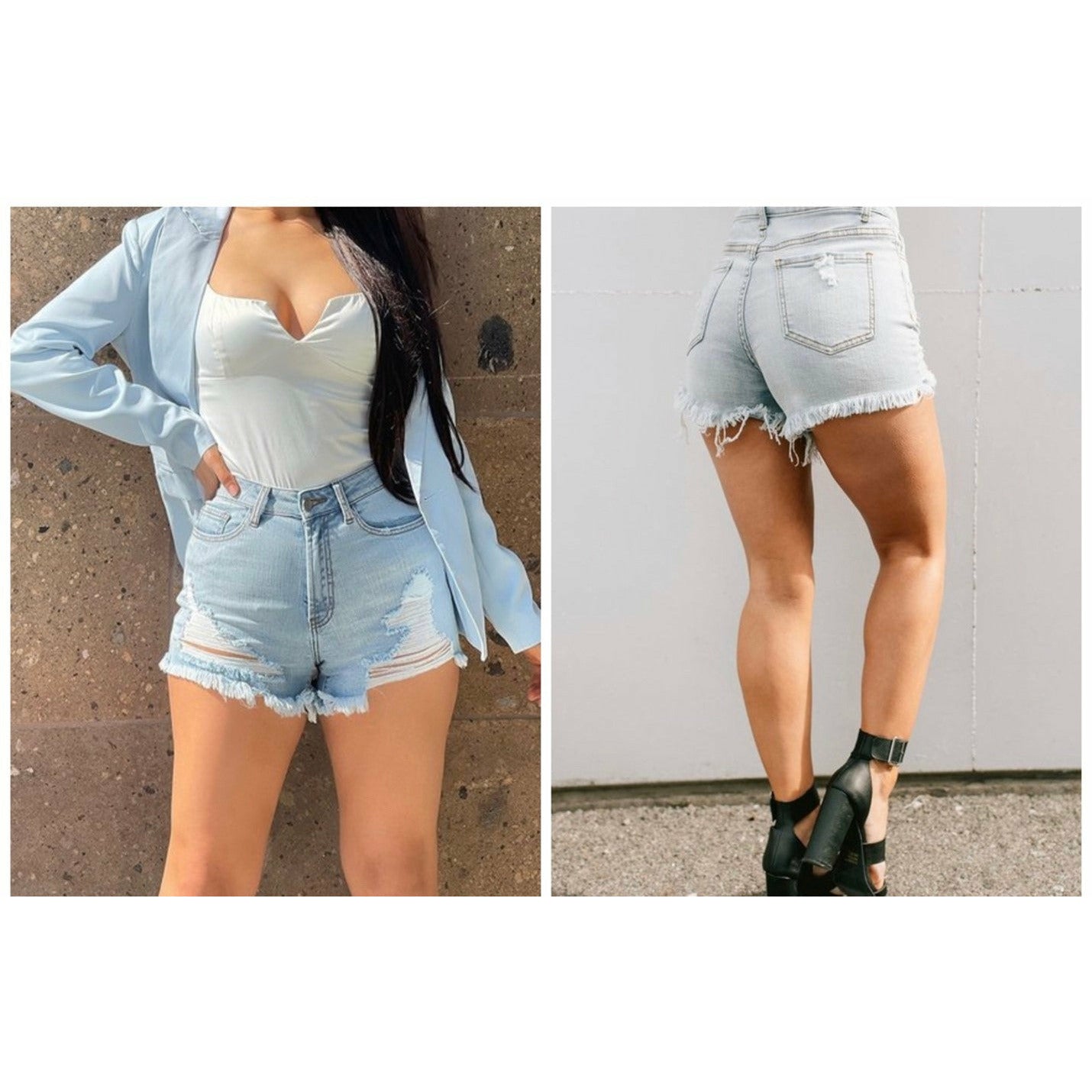 Light Blue Washed Distress Shorts