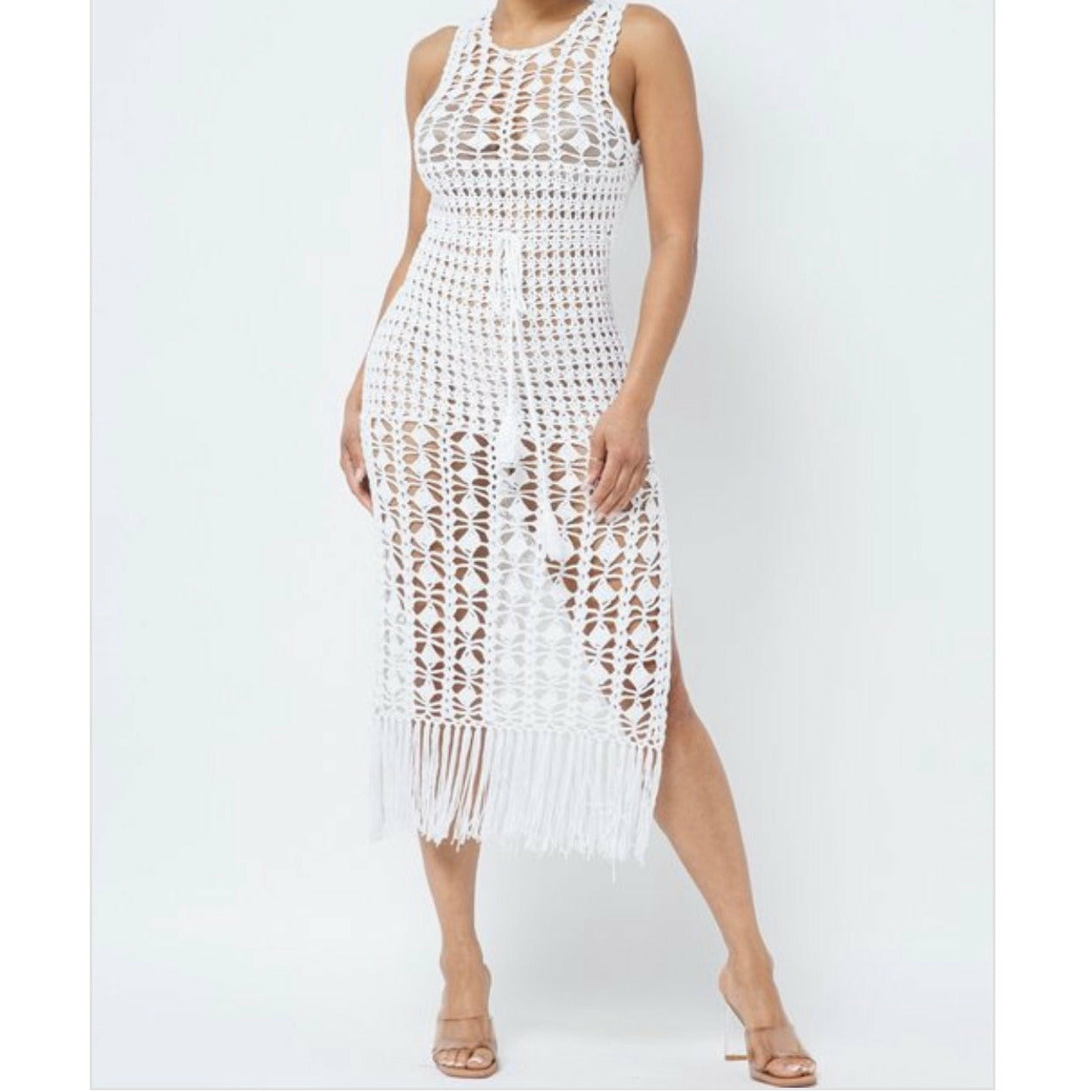 Baddie One Side Split Crochet Dress