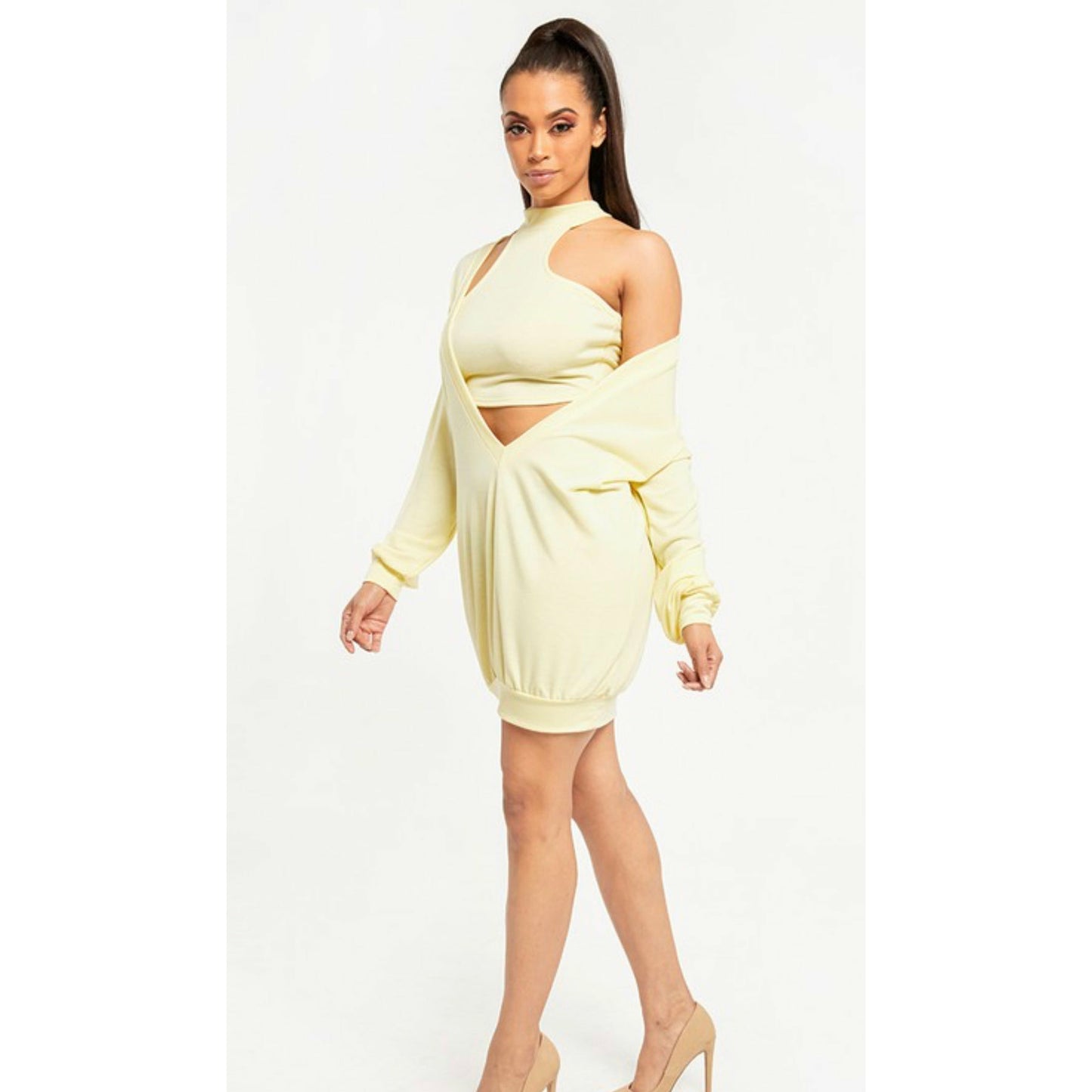 Deep V-Neck Crop top Dress Set
