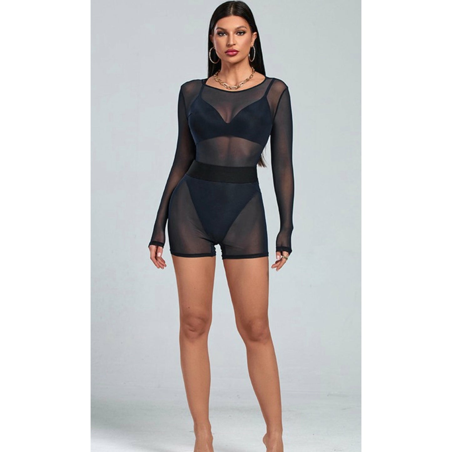Long sleeve Mesh short set