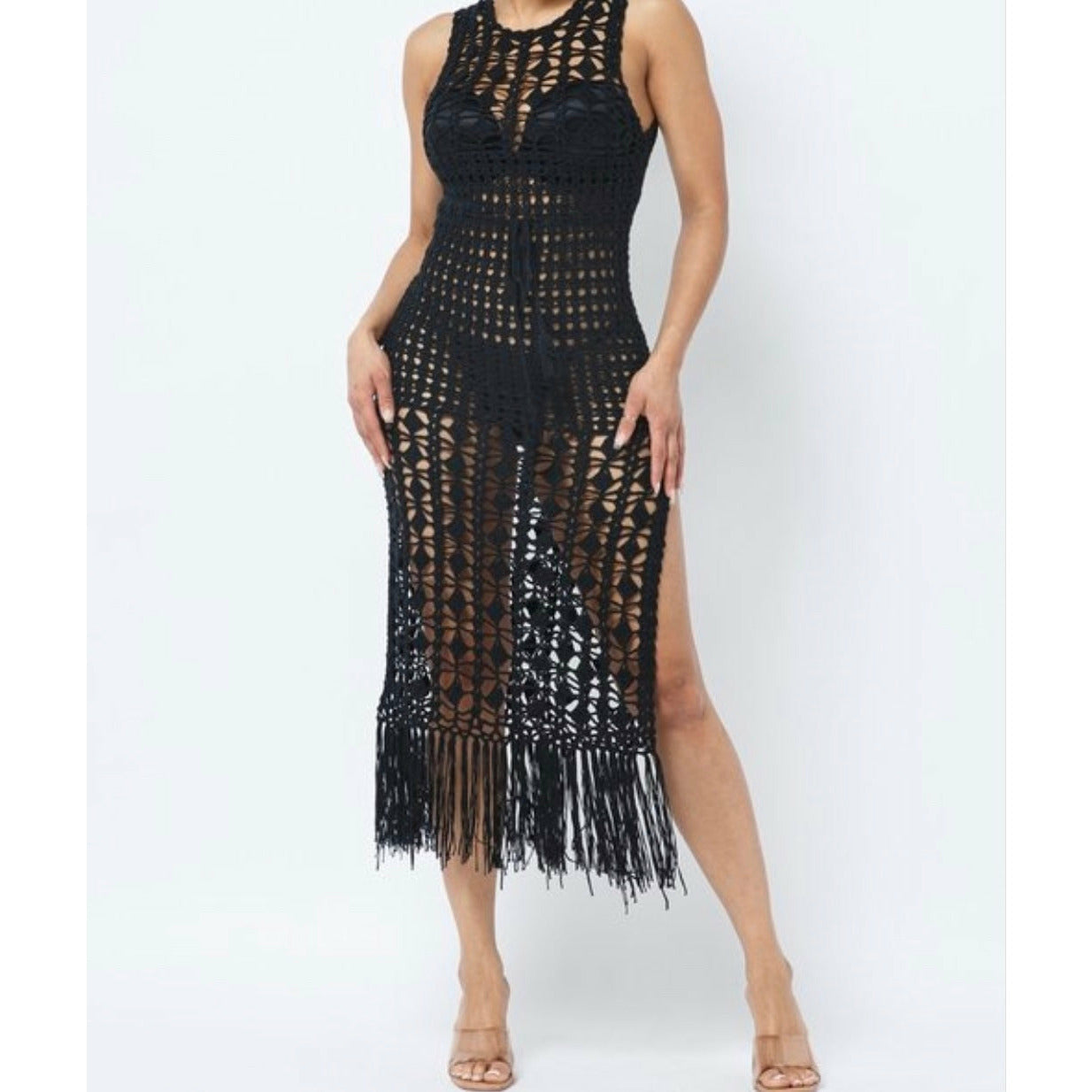 Baddie One Side Split Crochet Dress