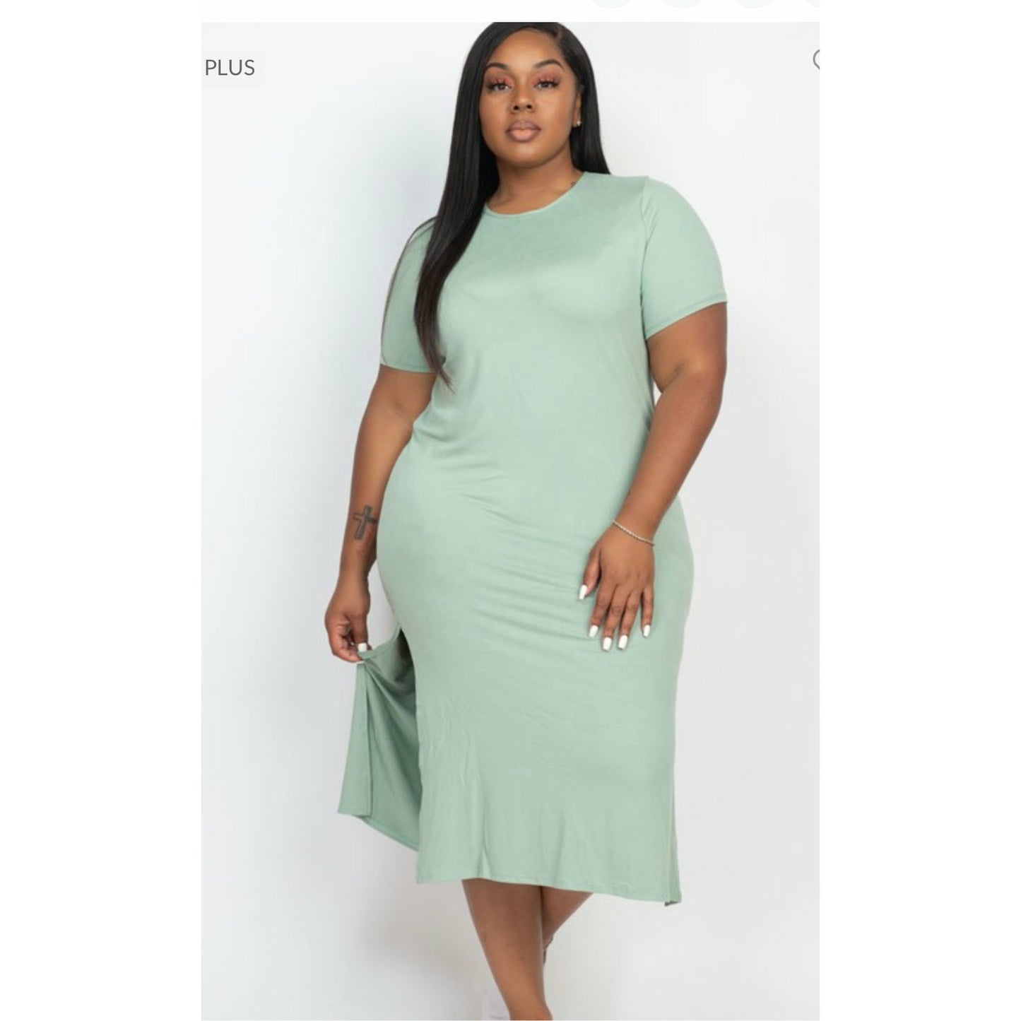 Solid side slit comfy dress