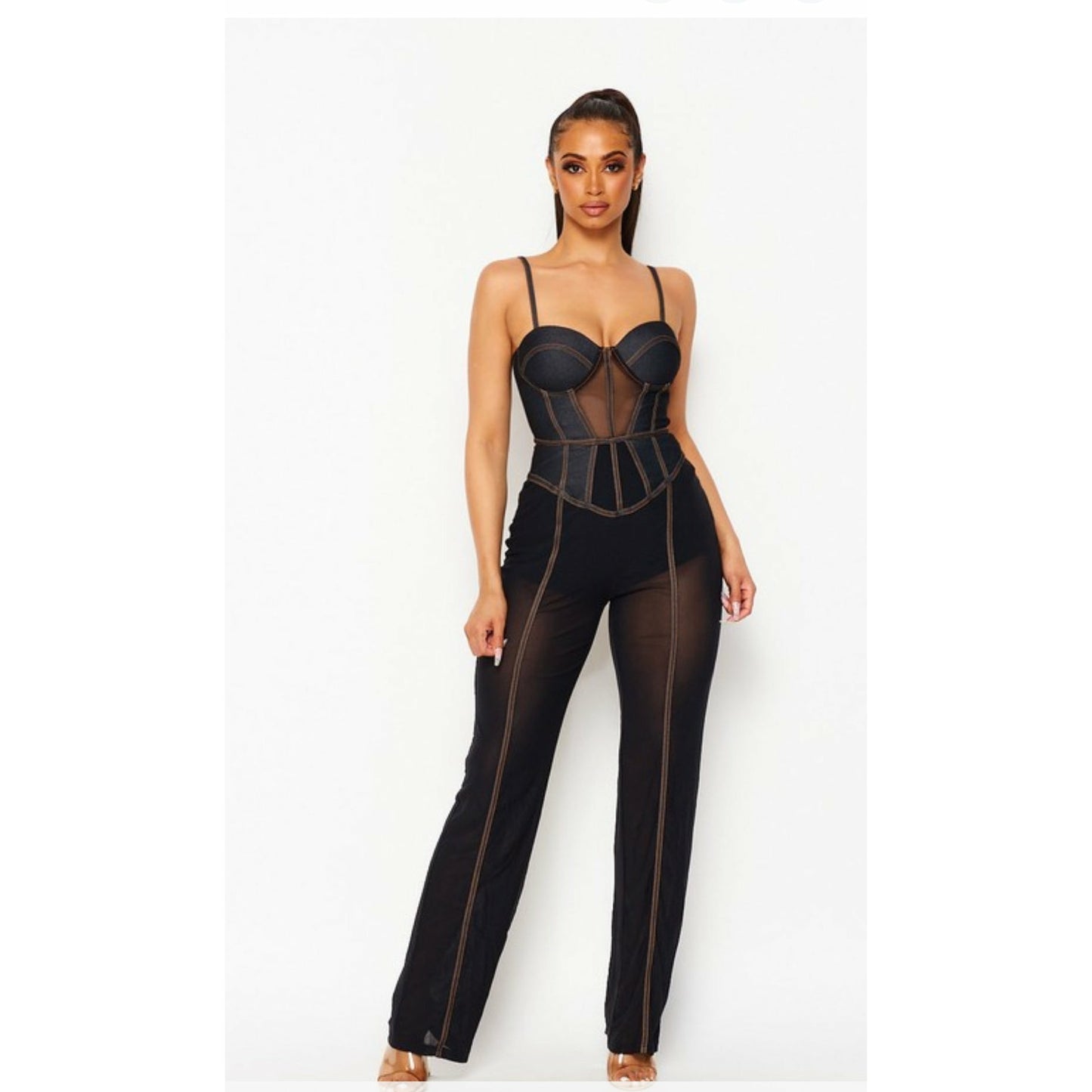 Black Denim Corset Jumpsuit