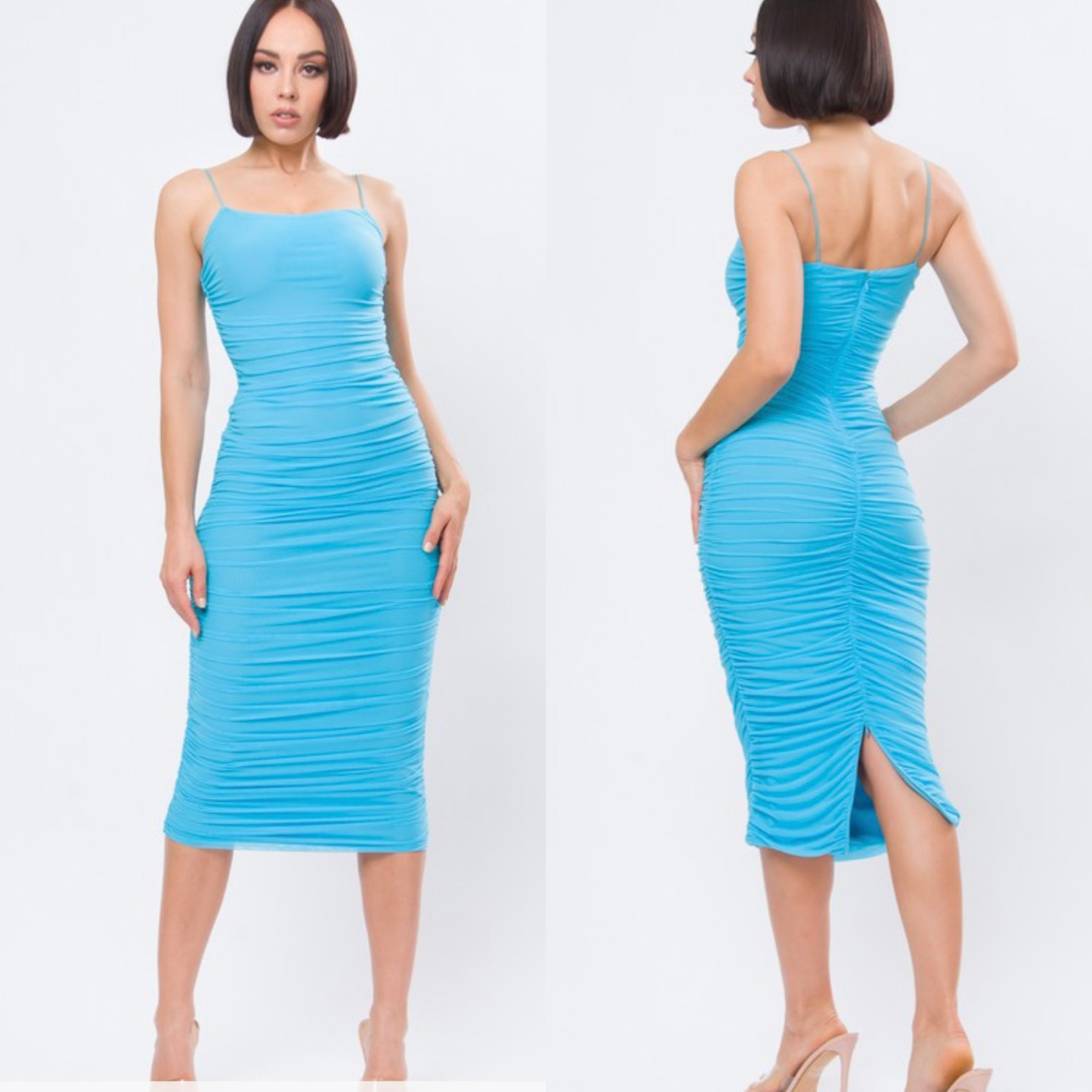 Solid Mesh Midi Dress