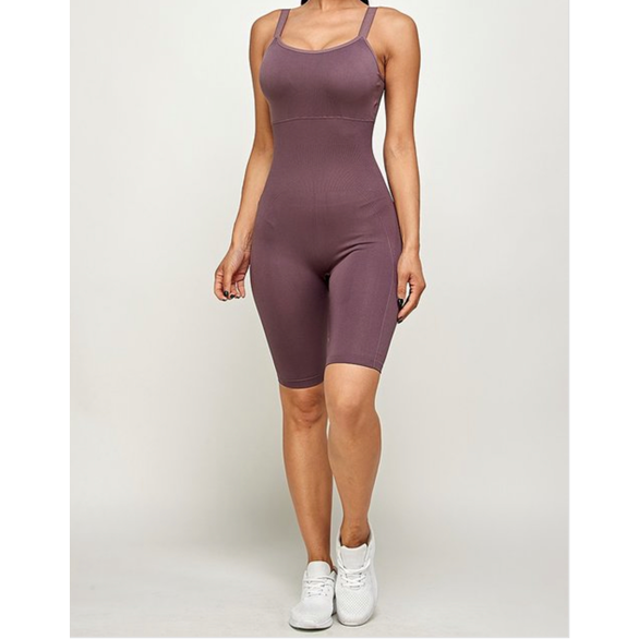 Seamless ribbed romper with adjustable strap - Violet