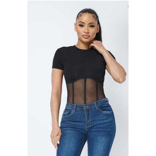 Rib and Mesh Contrast body suit